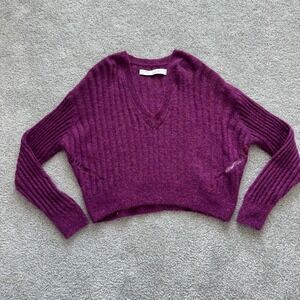 IRO Paris Wall Sweater Womens XS Purple V-Neck‎ Relaxed Shimmer Wool Mohair